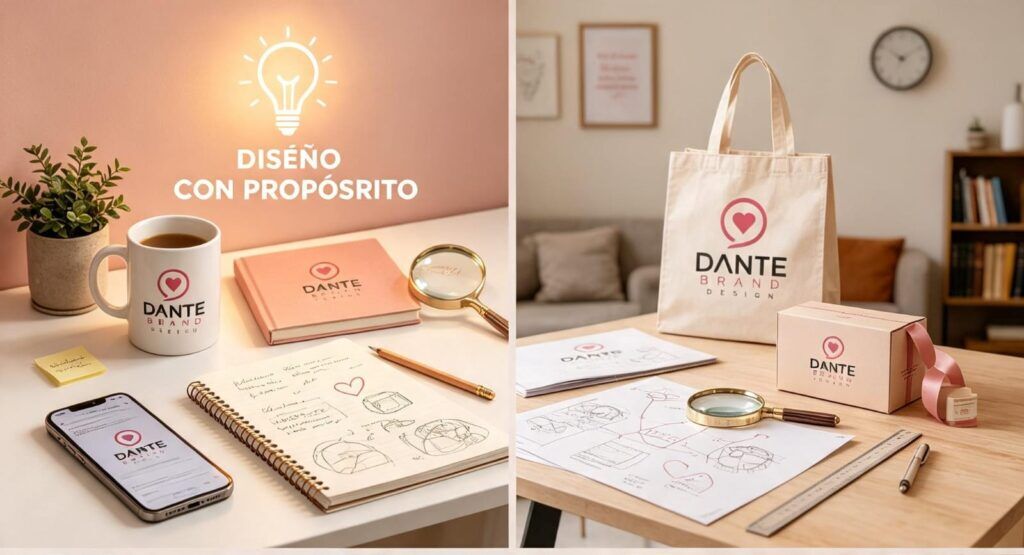 Mockups de marca: taza, cuaderno y bolsa